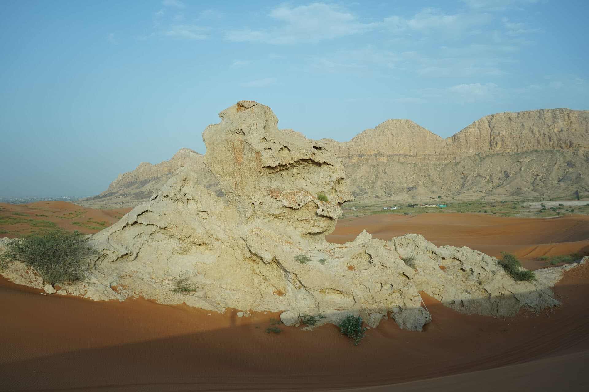Camel Rock rising above the Mleiha desert landscape