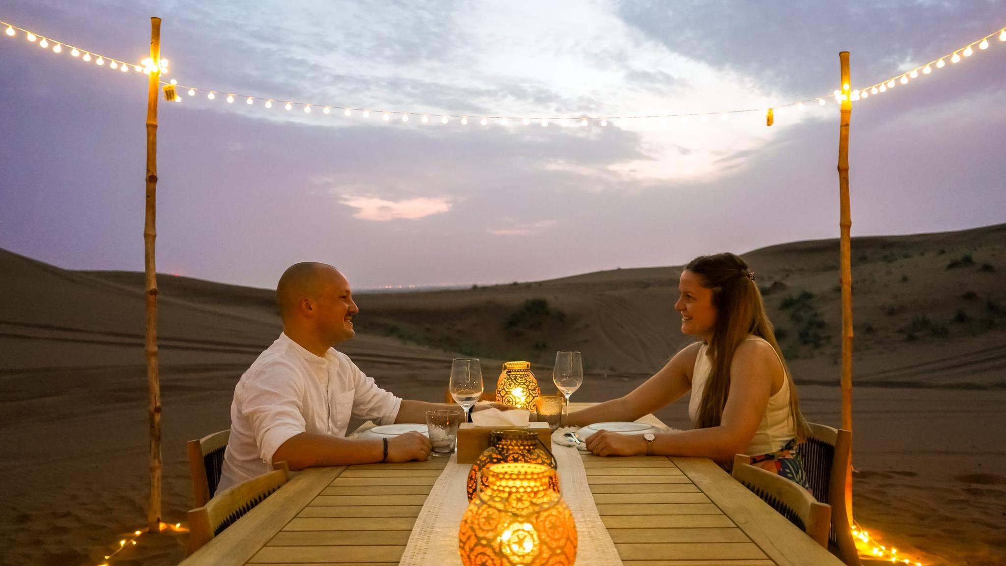 Couple enjoying a romantic dinner in one of the best romantic restaurant alternative in Dubai.