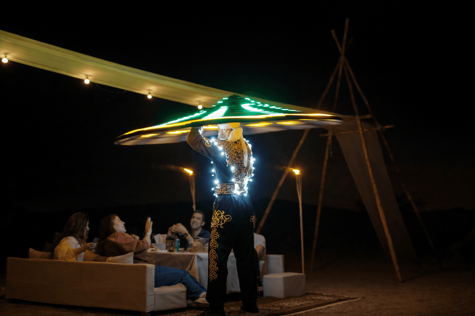 LED Tanoura dance show at Zerzura desert camp entertainment in Mleiha