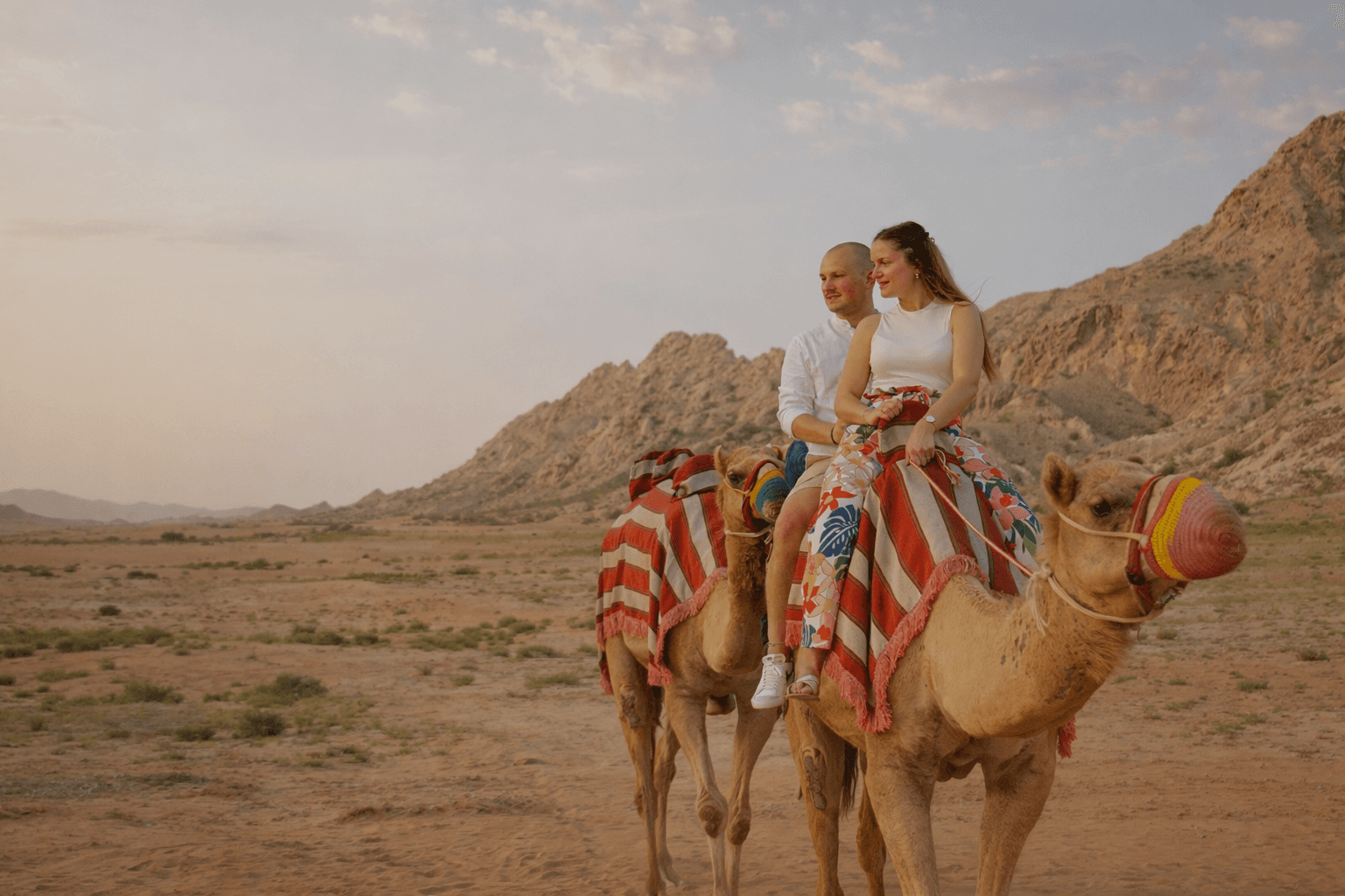 Camel riding experience in Mleiha desert during Zerzura adventure tour